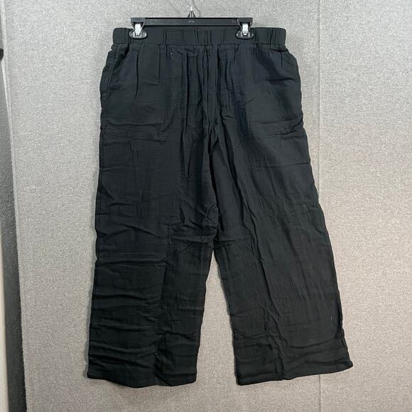 Susan Graver Soleil Regular Gauze Wide Leg Crop Beach Pant Black Medium - Picture 2 of 9